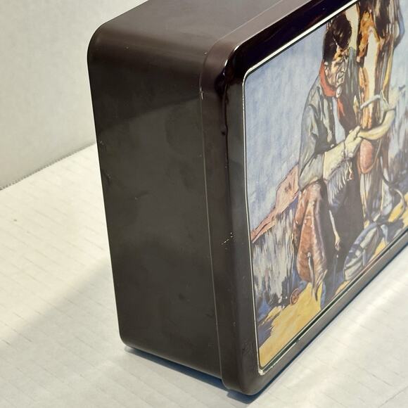 Vintage Western Cowboy Tin Box Made in WESTERN GERMANY Cowboy & Horse Artwork - Picture 5 of 12